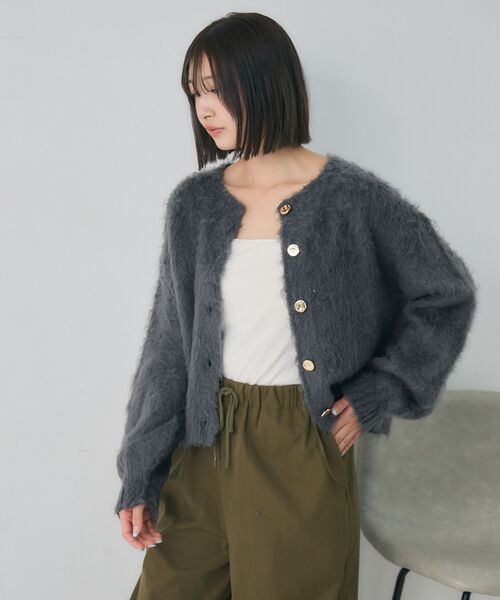 RETRO GIRL(レトロガール)の「カール起毛ニットカーデ(カーディガン/ボレロ・レディース・ライトグレー/ナチュラル/ブルー・FREE)」の21枚目の写真