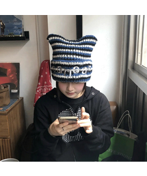 TANSANMAGNESIUM（タンサン マグネシウム）の「ロゴキャットビーニー（ブルーストライプ）（ニットキャップ/ビーニー）」