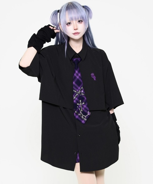 TRAVAS TOKYO(トラバス トウキョウ)の「『TRAVAS TOKYO/トラバス トーキョー』パンクスネクタイシャツ(シャツ/ブラウス・レディース・ブラック/ホワイト・FREE)」の1枚目の写真