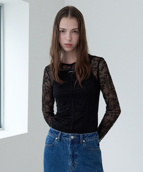 ROLAROLA(ロラロラ)の「LACE SEE-THROUGH T-SHIRT BLACK(Tシャツ/カットソー・レディース・ブラック・FREE)」の1枚目の写真
