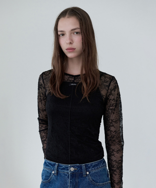ROLAROLA(ロラロラ)の「LACE SEE-THROUGH T-SHIRT BLACK(Tシャツ/カットソー・レディース・ブラック・FREE)」の2枚目の写真