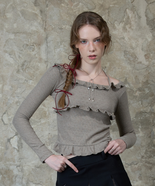 LARTIGENT(ラーティゼン)の「L13 FRILL HALTER SLEEVE(BROWN)(Tシャツ/カットソー・レディース・その他・FREE)」の1枚目の写真