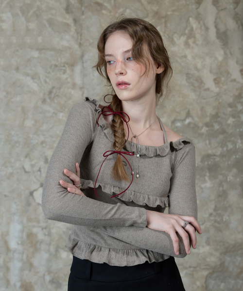 LARTIGENT(ラーティゼン)の「L13 FRILL HALTER SLEEVE(BROWN)(Tシャツ/カットソー・レディース・その他・FREE)」の2枚目の写真
