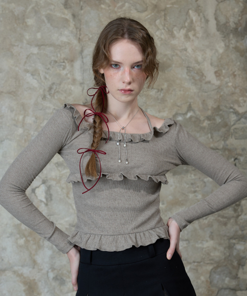 LARTIGENT(ラーティゼン)の「L13 FRILL HALTER SLEEVE(BROWN)(Tシャツ/カットソー・レディース・その他・FREE)」の3枚目の写真