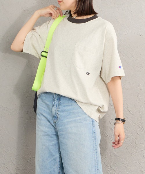 Champion/チャンピオン] 別注 スリーアイコン ロゴ刺繍 ポケットT