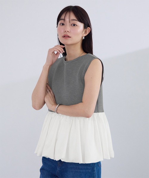 UR'S（ユアーズ）の「バルーンヘムボンディングノースリーブトップス（Tシャツ/カットソー・レディース・ホワイト/ブラック/ネイビー/チャコール・L/M/S）」の4枚目の写真