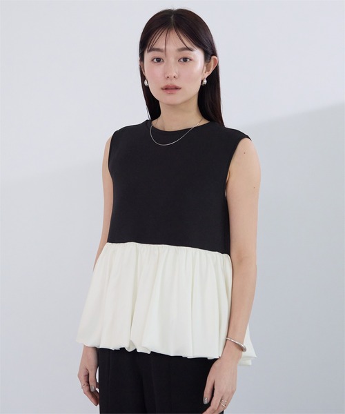 UR'S（ユアーズ）の「バルーンヘムボンディングノースリーブトップス（Tシャツ/カットソー・レディース・ホワイト/ブラック/ネイビー/チャコール・L/M/S）」の16枚目の写真