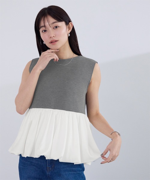 UR'S（ユアーズ）の「バルーンヘムボンディングノースリーブトップス（Tシャツ/カットソー・レディース・ホワイト/ブラック/ネイビー/チャコール・L/M/S）」の20枚目の写真