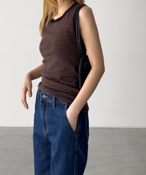 CANAL JEAN（キャナルジーン）の「Miller　パネルリブラウンドタンクトップ（タンクトップ・レディース・ブラック/ブラウン系その他/ヘザーグレー/ネイビー系/グリーン系その他・ONE SIZE）」の6枚目の写真