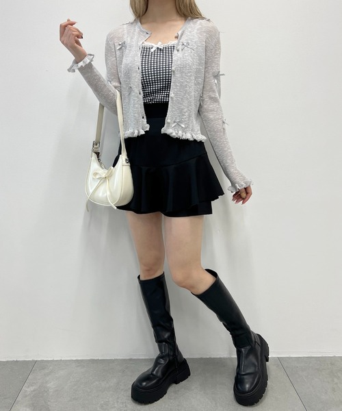 WEGO（ウィゴー）の「シアーリボンカーディガン（カーディガン/ボレロ・レディース・グレー/ホワイト・FREE）」の8枚目の写真