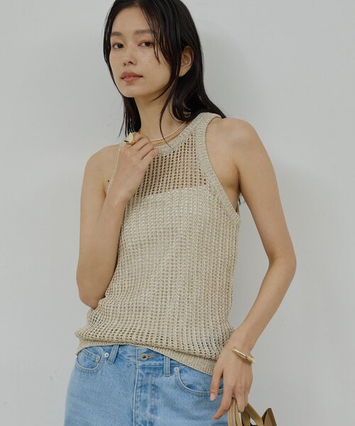 GALLARDAGALANTE(ガリャルダガランテ)の「【手洗い可】メッシュラメアメスリニット(ニット/セーター・レディース・ブラウン/ベージュ・FREE)」の2枚目の写真