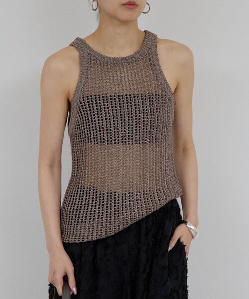 GALLARDAGALANTE(ガリャルダガランテ)の「【手洗い可】メッシュラメアメスリニット(ニット/セーター・レディース・ブラウン/ベージュ・FREE)」の1枚目の写真