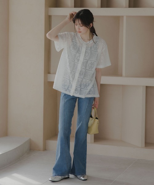 slattgir(スラットジール)の「高身長 フレアデニムパンツ(トールサイズ)Essenave(デニムパンツ・レディース・ネイビー/ブルー・TM/TL/TLL/T3L)」の14枚目の写真