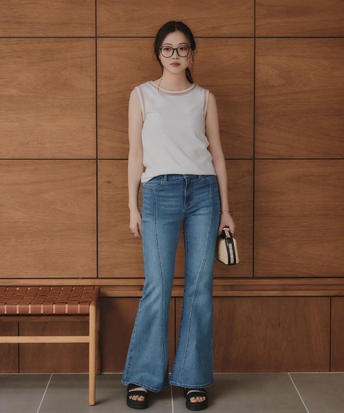 slattgir(スラットジール)の「高身長 フレアデニムパンツ(トールサイズ)Essenave(デニムパンツ・レディース・ネイビー/ブルー・TM/TL/TLL/T3L)」の9枚目の写真
