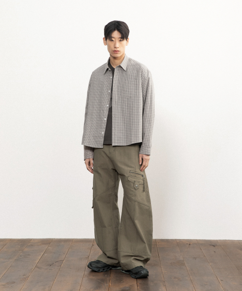 BEGIN202（ビギン202）の「ロウラインクロップチェックシャツ[フォグベージュ]（シャツ/ブラウス・メンズ・その他・1/2/3）」の2枚目の写真