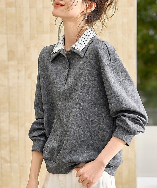 ONEP STAR(ワンピスター)の「レース襟付きスウェットトップス(スウェット・レディース・グレー・X-LARGE/LARGE/MEDIUM)」の1枚目の写真