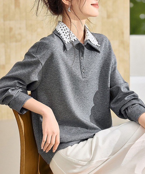 ONEP STAR(ワンピスター)の「レース襟付きスウェットトップス(スウェット・レディース・グレー・X-LARGE/LARGE/MEDIUM)」の2枚目の写真