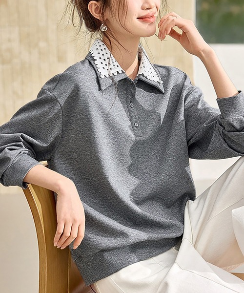 ONEP STAR(ワンピスター)の「レース襟付きスウェットトップス(スウェット・レディース・グレー・X-LARGE/LARGE/MEDIUM)」の5枚目の写真