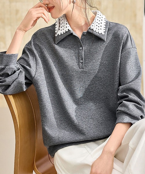 ONEP STAR(ワンピスター)の「レース襟付きスウェットトップス(スウェット・レディース・グレー・X-LARGE/LARGE/MEDIUM)」の6枚目の写真