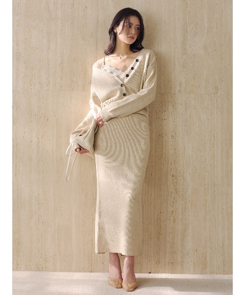 anuans（アニュアンス）の「メランジヤーンニットセットアップ（セットアップ・レディース・グレー/ライトベージュ・MEDIUM/SMALL）」の3枚目の写真