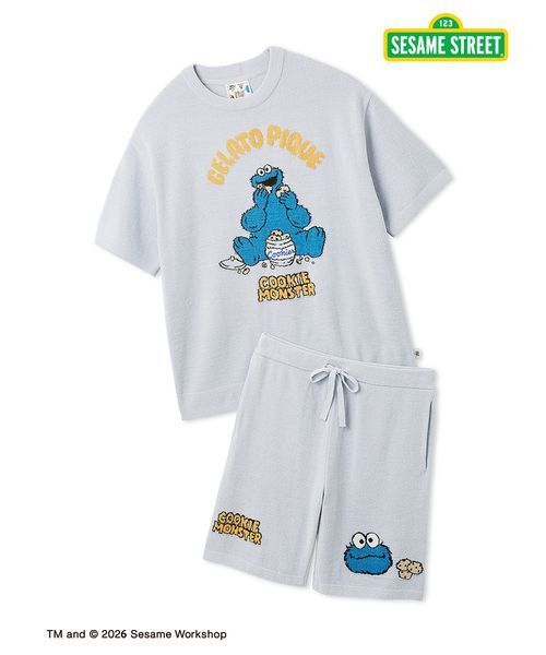 gelato pique（ジェラートピケ）の「【SESAME STREET】【HOMME】エアリーモコジャガードプルオーバー&ハーフパンツセット（ルームウェア/パジャマ・メンズ・グレー/ブルー・M/L）」の3枚目の写真