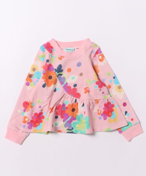 HAKKA KIDS（ハッカキッズ）の「マルチビッグフラワープリントインレイトレーナー（スウェット・キッズ・ピンク/キナリ・120cm/110cm/100cm/130cm）」の2枚目の写真