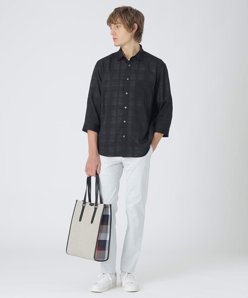 BLACK LABEL CRESTBRIDGE（ブラックレーベル・クレストブリッジ）の「シャンブレーキャンバスサイドクレストブリッジチェックトートバッグ（トートバッグ・メンズ・ホワイト系その他/ブラック・FREE）」の4枚目の写真