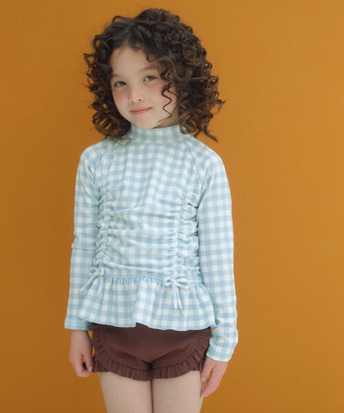 green label relaxing（グリーンレーベルリラクシング）の「GLR ギンガム ラッシュガード セット / 水着 / キッズ 100cm-130cm（水着・キッズ・ライラック/ライトブルー・130cm/120cm/110cm/100cm）」の17枚目の写真