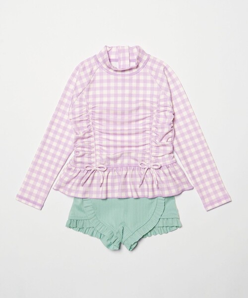 green label relaxing（グリーンレーベルリラクシング）の「GLR ギンガム ラッシュガード セット / 水着 / キッズ 100cm-130cm（水着・キッズ・ライラック/ライトブルー・130cm/120cm/110cm/100cm）」の22枚目の写真
