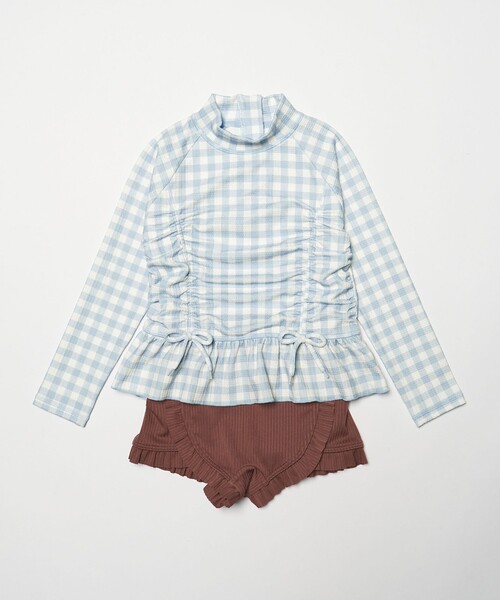 green label relaxing（グリーンレーベルリラクシング）の「GLR ギンガム ラッシュガード セット / 水着 / キッズ 100cm-130cm（水着・キッズ・ライラック/ライトブルー・130cm/120cm/110cm/100cm）」の8枚目の写真