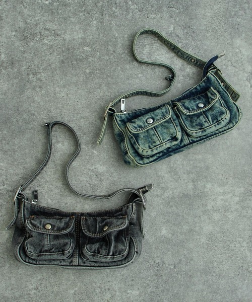 ANAP（アナップ）の「ヴィンテージライク デニム ハーフムーン バッグ（ショルダーバッグ・レディース・ブルー/グレー・F）」の3枚目の写真