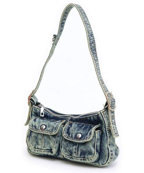 ANAP（アナップ）の「ヴィンテージライク デニム ハーフムーン バッグ（ショルダーバッグ・レディース・ブルー/グレー・F）」の10枚目の写真