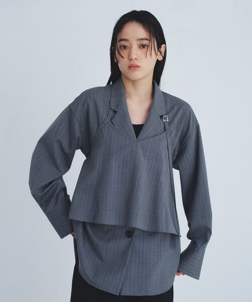 UNITED TOKYO（ユナイテッドトウキョウ）の「レイヤードテーラーカラーシャツ（シャツ/ブラウス・レディース・グレー/ベージュ・FREE）」の5枚目の写真