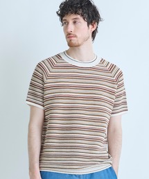 マルチカラーボーダー半袖ニットTシャツ