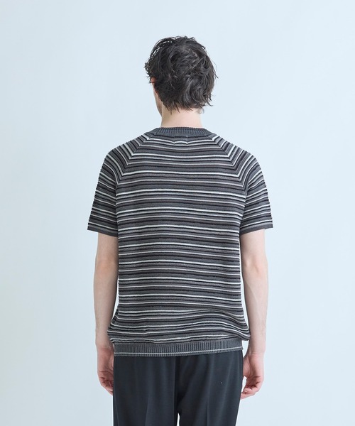 MEN'S BIGI（メンズビギ）の「マルチカラーボーダー半袖ニットTシャツ（Tシャツ/カットソー・メンズ・グレー系その他/オレンジ・03/02）」の3枚目の写真