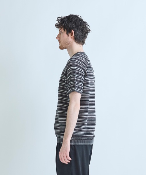MEN'S BIGI（メンズビギ）の「マルチカラーボーダー半袖ニットTシャツ（Tシャツ/カットソー・メンズ・グレー系その他/オレンジ・03/02）」の4枚目の写真