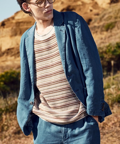 MEN'S BIGI(メンズビギ)の「マルチカラーボーダー半袖ニットTシャツ(Tシャツ/カットソー・メンズ・グレー系その他/オレンジ・03/02)」の18枚目の写真
