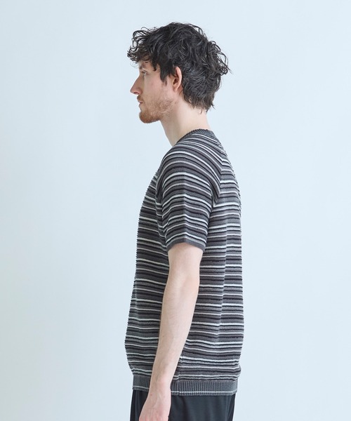 MEN'S BIGI(メンズビギ)の「マルチカラーボーダー半袖ニットTシャツ(Tシャツ/カットソー・メンズ・グレー系その他/オレンジ・03/02)」の16枚目の写真