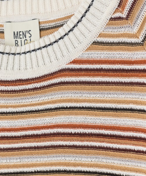 MEN'S BIGI(メンズビギ)の「マルチカラーボーダー半袖ニットTシャツ(Tシャツ/カットソー・メンズ・グレー系その他/オレンジ・03/02)」の8枚目の写真