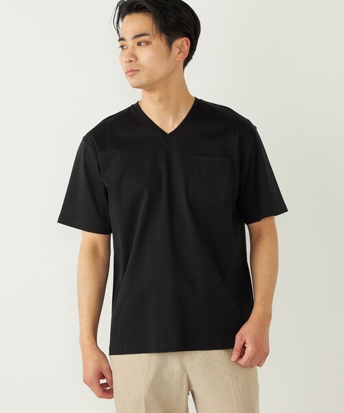 SHIPS Colors(シップス カラーズ)の「SHIPS Colors:〈抗菌防臭・接触冷感・UVカット〉シルケット コットン Vネック T◇(Tシャツ/カットソー・メンズ・ライトホワイト/ネイビー/ブラック/グレー/ベージュ・SMALL/X-LARGE/LARGE/MEDIUM)」の2枚目の写真