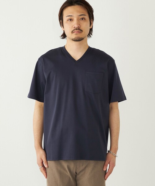 SHIPS Colors(シップス カラーズ)の「SHIPS Colors:〈抗菌防臭・接触冷感・UVカット〉シルケット コットン Vネック T◇(Tシャツ/カットソー・メンズ・ライトホワイト/ネイビー/ブラック/グレー/ベージュ・SMALL/X-LARGE/LARGE/MEDIUM)」の21枚目の写真