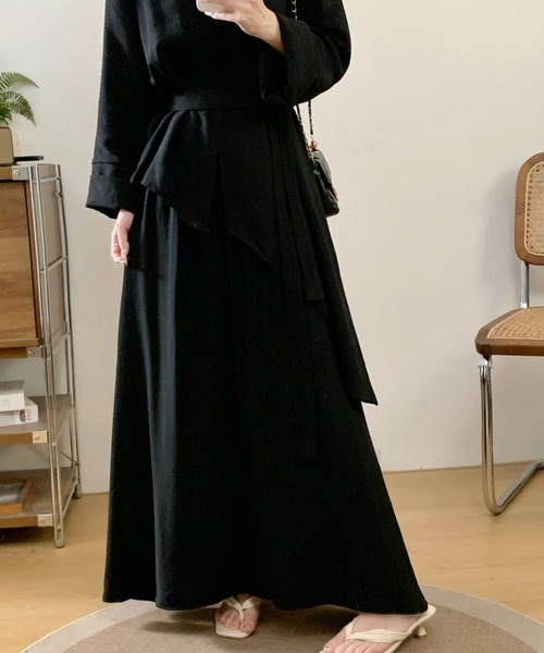 FAVORITO（ファヴォリート）の「リボンVネックシャツスカートセットアップ（セットアップ・レディース・ブラック/オフホワイト/ブラウン・M/L/XL）」の14枚目の写真