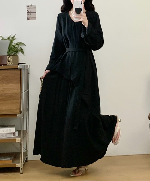 FAVORITO（ファヴォリート）の「リボンVネックシャツスカートセットアップ（セットアップ・レディース・ブラック/オフホワイト/ブラウン・M/L/XL）」の16枚目の写真