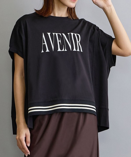 NICOLE white（ニコルホワイト）の「リブ付きプリントTシャツ（Tシャツ/カットソー・レディース・ベージュ/ブラック/オフホワイト・FREE）」の2枚目の写真