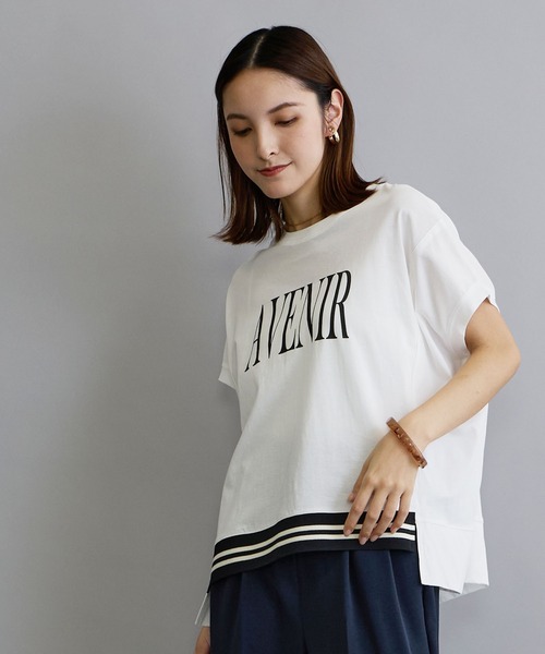 NICOLE white（ニコルホワイト）の「リブ付きプリントTシャツ（Tシャツ/カットソー・レディース・ベージュ/ブラック/オフホワイト・FREE）」の9枚目の写真