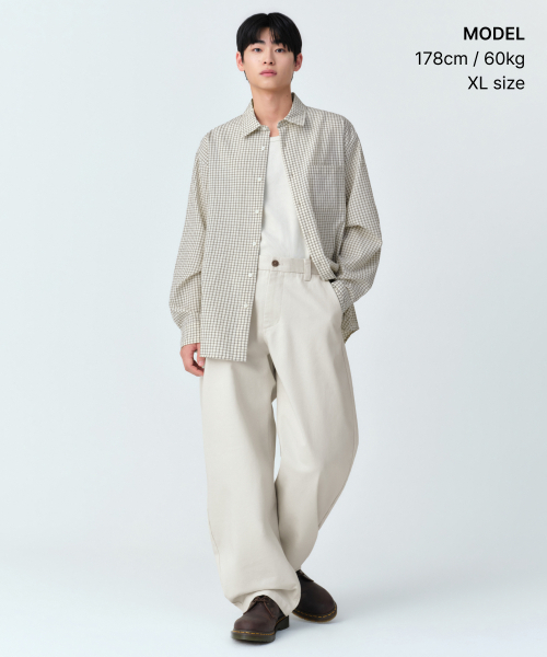 MUSINSA STANDARD（ムシンサスタンダード）の「リラックスドスモールプレイドチェックシャツ[ライトベージュ/グレー]（シャツ/ブラウス・メンズ・その他・2XL/X-LARGE/SMALL/LARGE/MEDIUM）」の2枚目の写真