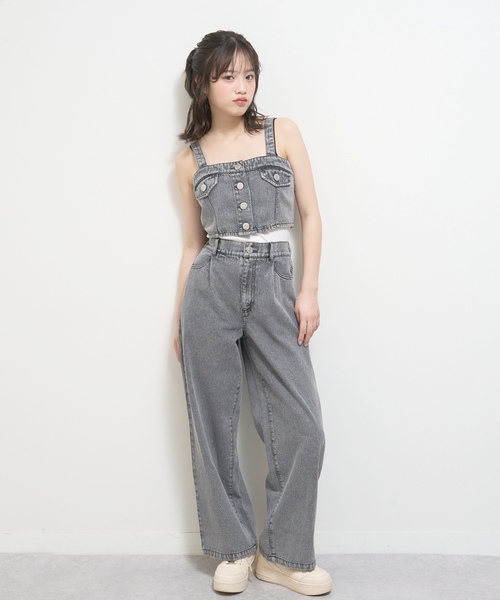 セール】【LTXC】デニムパンツビスチェセットアップ（シャツワンピース