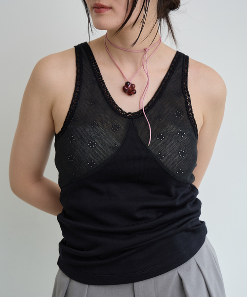 IENA LA BOUCLE（イエナラブークル）の「IENA LA BOUCLE テレコレースコンビタンクトップ（タンクトップ・レディース・ホワイト/サックスブルー/ブラック・FREE）」の6枚目の写真