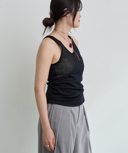 IENA LA BOUCLE（イエナラブークル）の「IENA LA BOUCLE テレコレースコンビタンクトップ（タンクトップ・レディース・ホワイト/サックスブルー/ブラック・FREE）」の9枚目の写真