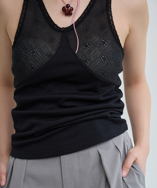 IENA LA BOUCLE（イエナラブークル）の「IENA LA BOUCLE テレコレースコンビタンクトップ（タンクトップ・レディース・ホワイト/サックスブルー/ブラック・FREE）」の10枚目の写真